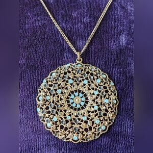Vintage Exotic Gold Plated Necklace With Filigree Pendant